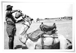 Un soldat donnant à boire à son chameau